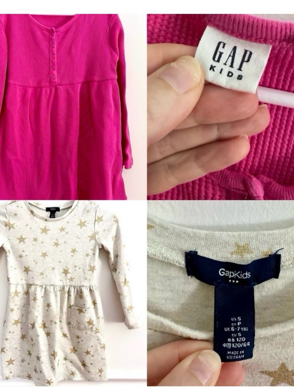 2 Gap Kids Dresses Metallic Star Print Long Sleeve and Pink Waffle Henley 6-7